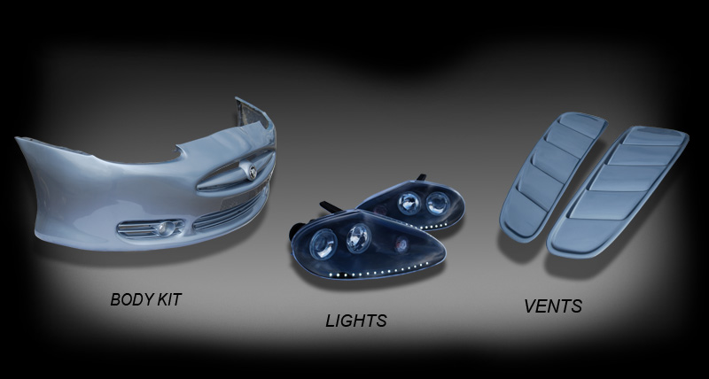 Jaguar XK8 XKR body kit bumpers lights bonnet vents projector headlights